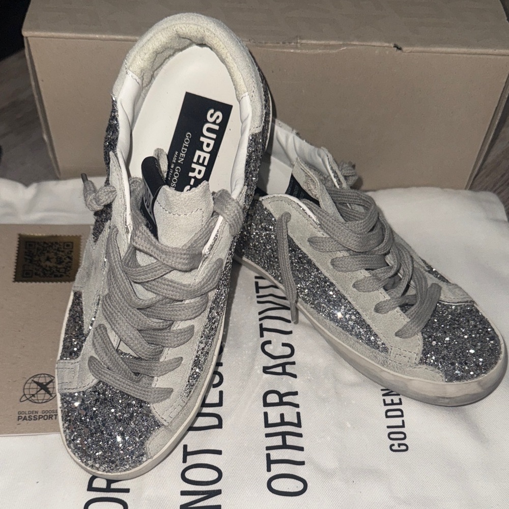 Golden Goose Silver Glitter Low-Top Sneakers for Women